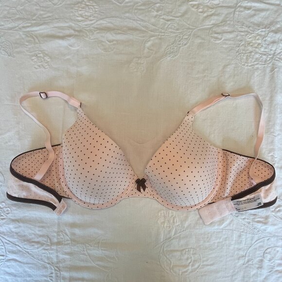 Maidenform Bra 36-C, Pale Pink Tiny Black Dots, Soft Thin Foam Cups, Pink Lining - Picture 1 of 4